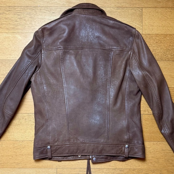 AllSaints Conroy Cognac Brown Lambskin Leather Moto Jacket (Men’s S) - Picture 2 of 8
